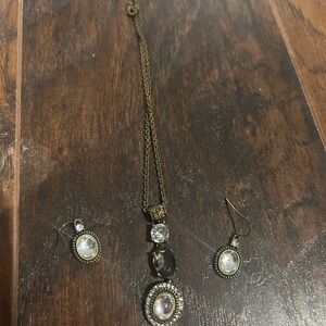 Gold-Tone Clear Crystal Pendant Necklace & Earrings Set